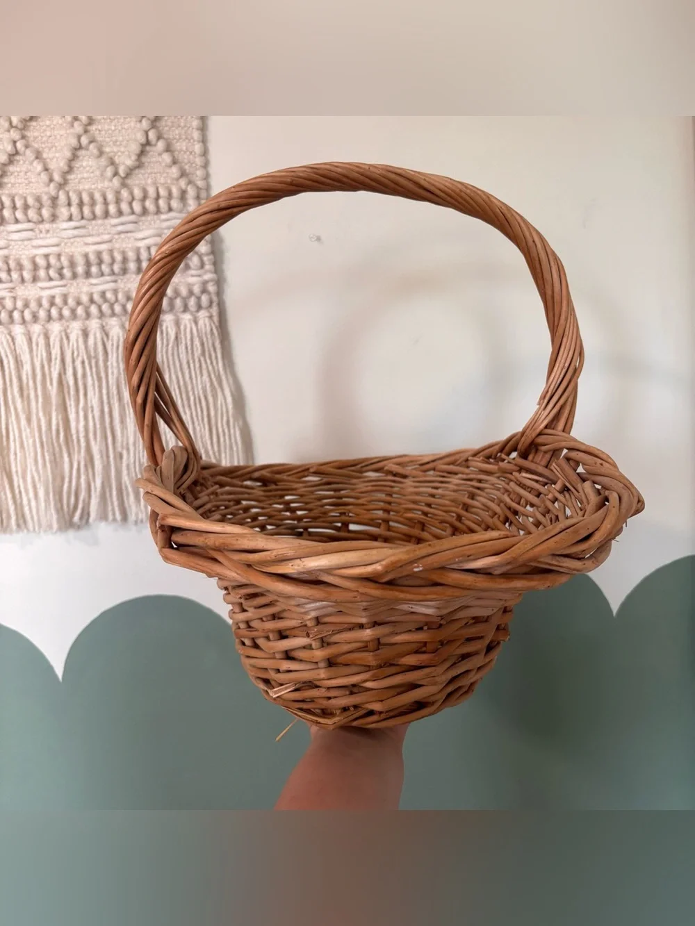Vintage Woven Basket with Twisted Handle - Brown